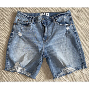 Daze Tough Love Denim Shorts Women 29 Light Wash Distressed Boho Costal Cowgirl